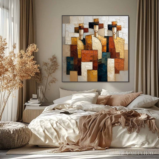 BUYARTVIEW the Triad – Textured Geometric Figurative Portrait Painting - image 2