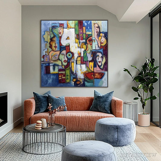 BUYARTVIEW Urban Mosaic – Large Square Abstract Figurative - image 2