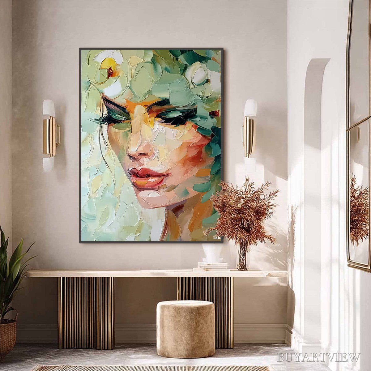 BUYARTVIEW Verdant Reverie – Textured Palette Knife Portrait Oil Painting - image 6