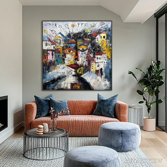 BUYARTVIEW Urban Mindscape – Expressive Abstract Portrait Painting with Heavy Texture - image 2