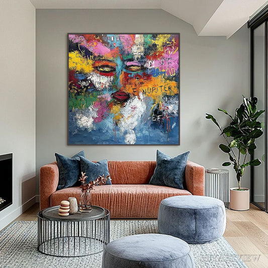 BUYARTVIEW Static Reverie – Colorful Abstract Graffiti Style Face Oil Painting - image 2