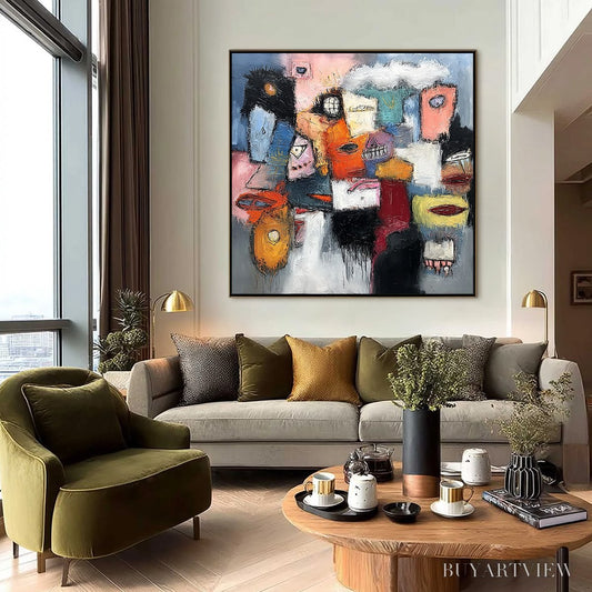 BUYARTVIEW the Gathering – Large Colorful Square Abstract Impasto - image 2