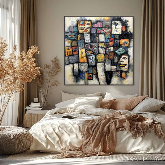 BUYARTVIEW Mosaic of Souls | Square Abstract Portrait Oil Painting for Wall - image 2