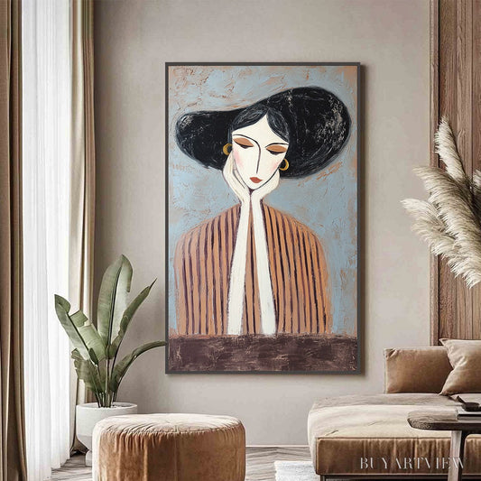 BUYARTVIEW Contemplation Textured Portrait Oil Painting | Modern - image 2