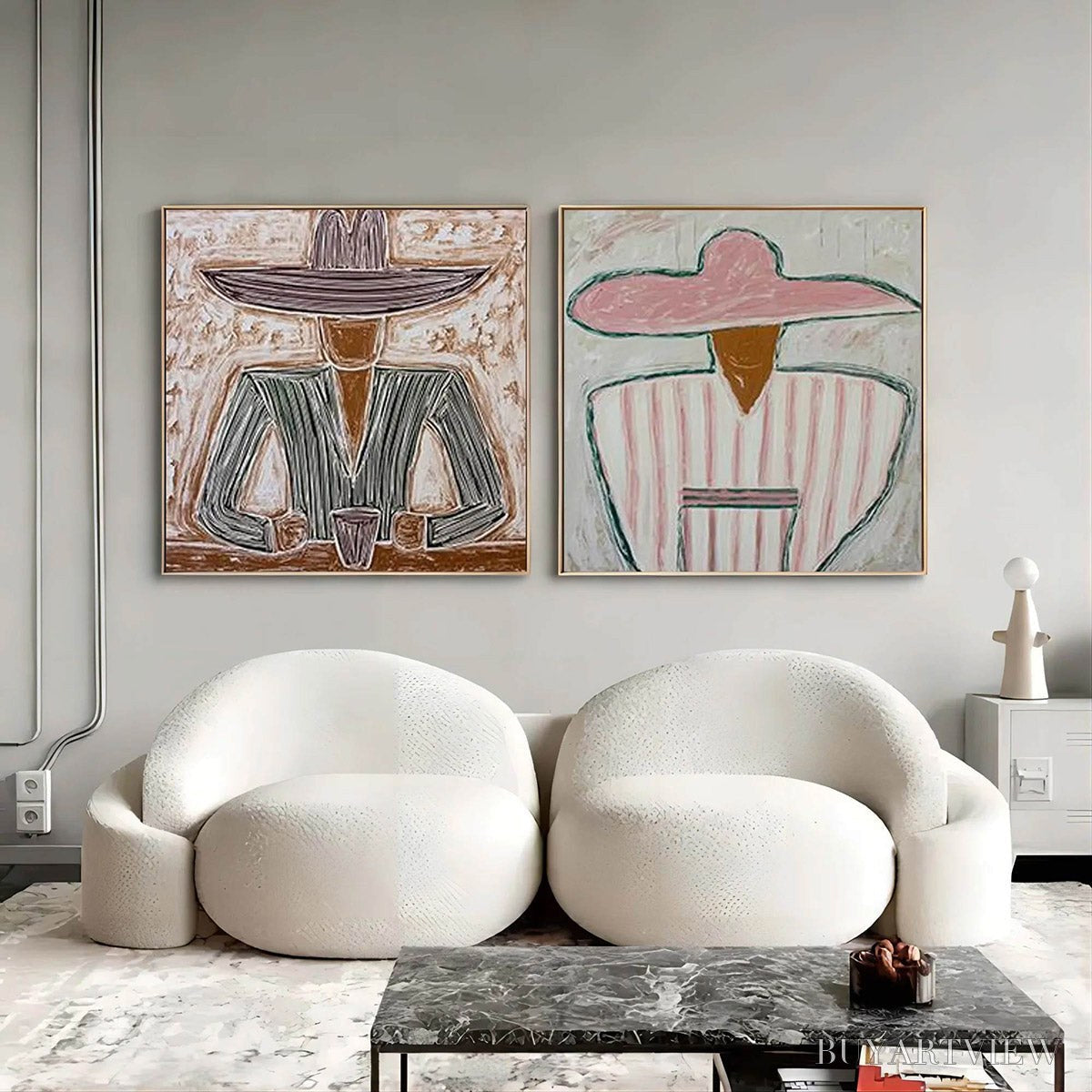 BUYARTVIEW Sombrero Duet – Textured Figurative Portrait Diptych - image 6