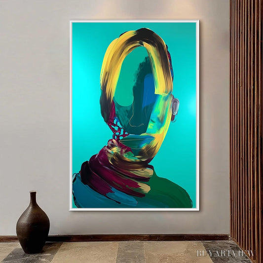 BUYARTVIEW Azure Gaze – Textured Abstract Portrait Oil Painting - image 2