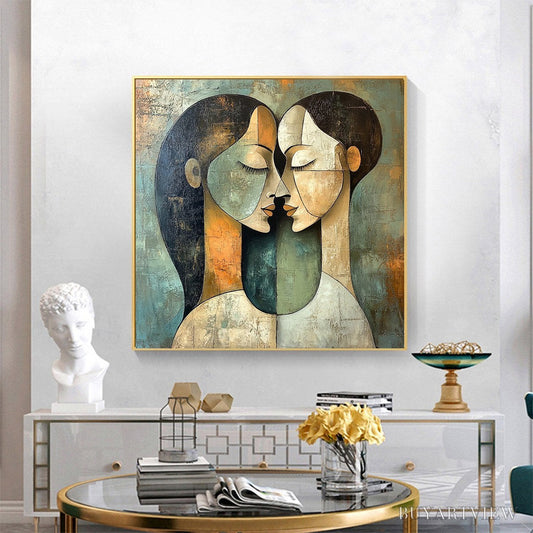 BUYARTVIEW Unity in Contrast – Textured Abstract Figurative Oil Painting - image 2
