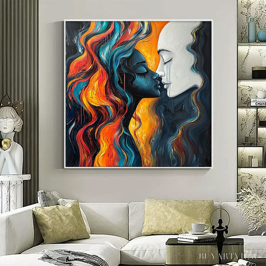 BUYARTVIEW Eternal Embrace – Colorful Portrait Oil Painting of Two Lovers - image 2