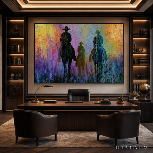 BUYARTVIEW Twilight Posse – Textured Cowboy & Horse Oil Painting - image 2