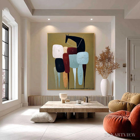 BUYARTVIEW the Caravan – Abstract Boho Wabi Sabi Textured Horse Painting - image 2