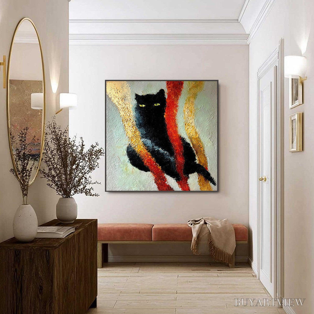 BUYARTVIEW Golden Gaze – Textured Impasto Black Cat Painting with Golden Accents - image 6