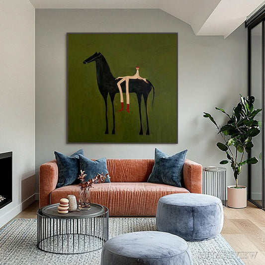 BUYARTVIEW the Companion – Modern Figurative Painting of a Horse and Rider - image 2