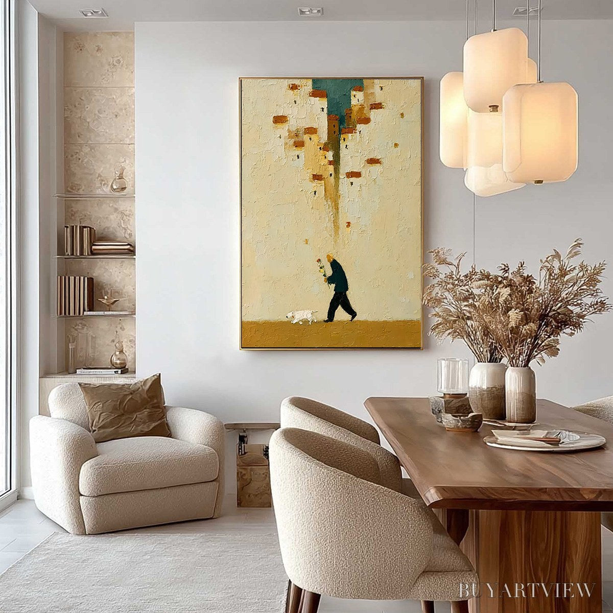 BUYARTVIEW Homeward Bound – Textured Figurative Painting of Man and Dog - image 6