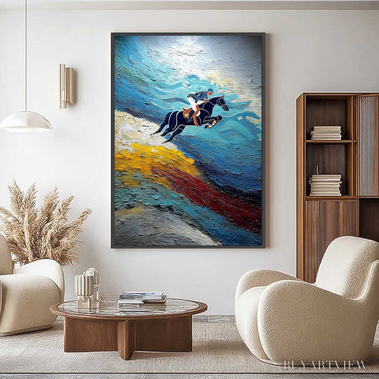 BUYARTVIEW Apex Jump – Dynamic Textured Equestrian Horse Jumping Painting - image 2