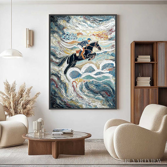 BUYARTVIEW the Grand Leap – Textured Equestrian Sports Painting with Dynamic Motion - image 2