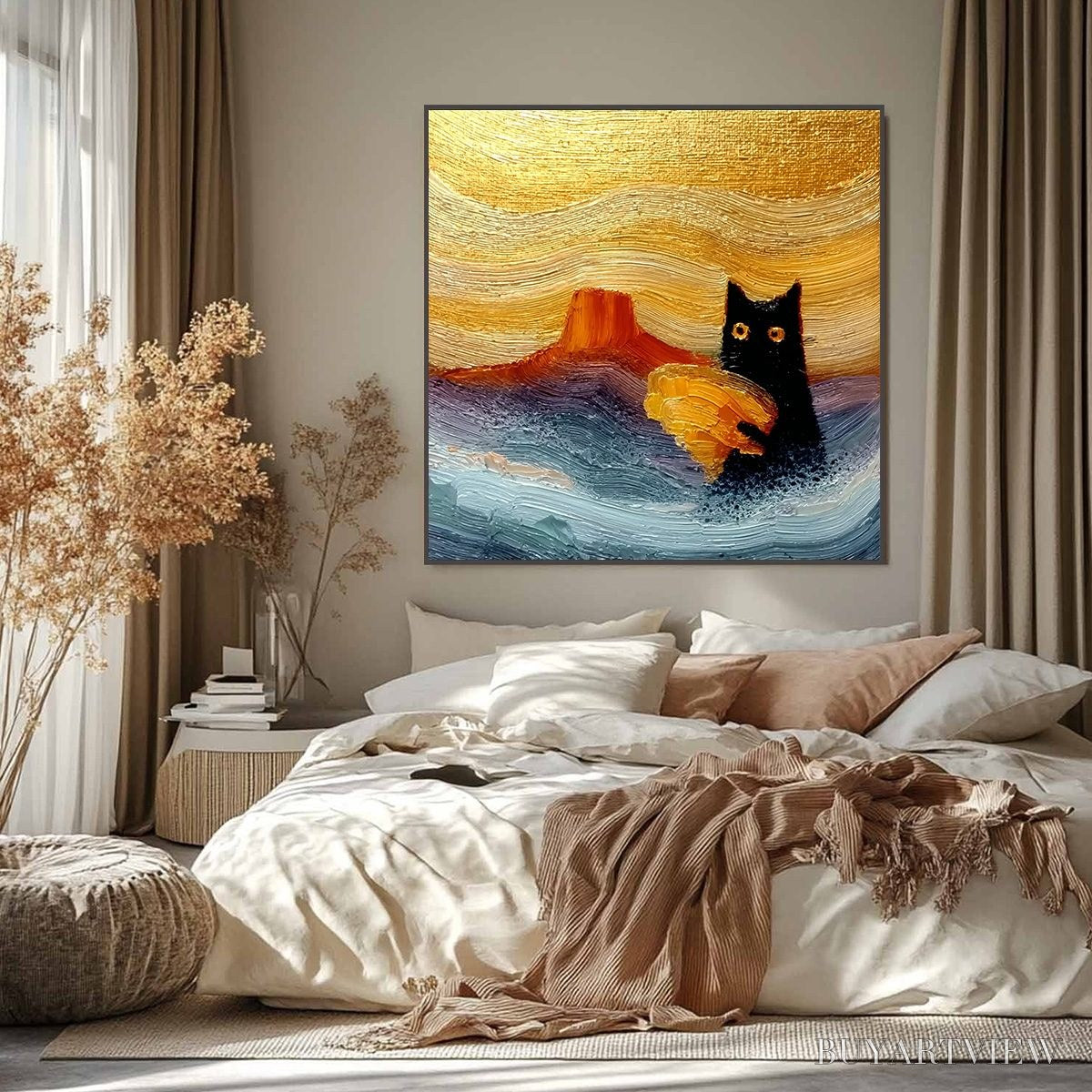 BUYARTVIEW Lunar Thief – Whimsical Black Cat Impasto Texture Painting - image 6