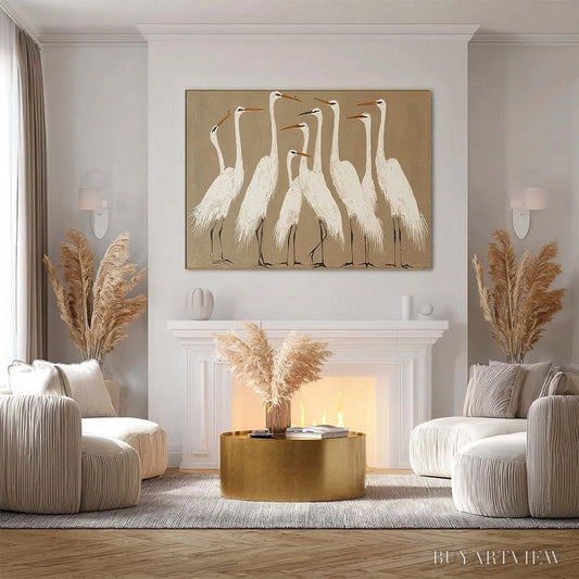 BUYARTVIEW the Gathering – Elegant White Egret Flock Animal Oil Painting - image 2