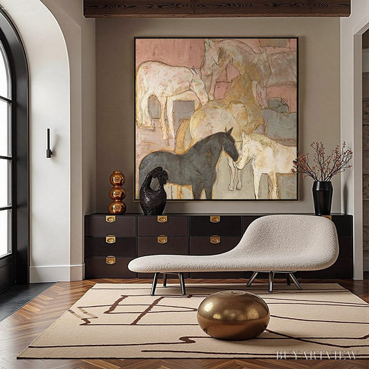 BUYARTVIEW Herd Whispers – Figurative Textured Horse Painting - image 2