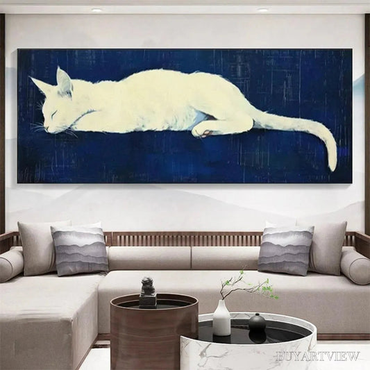 BUYARTVIEW Sleeping White Cat Panoramic – Cat Painting, Panoramic , Pet Portrait - image 2