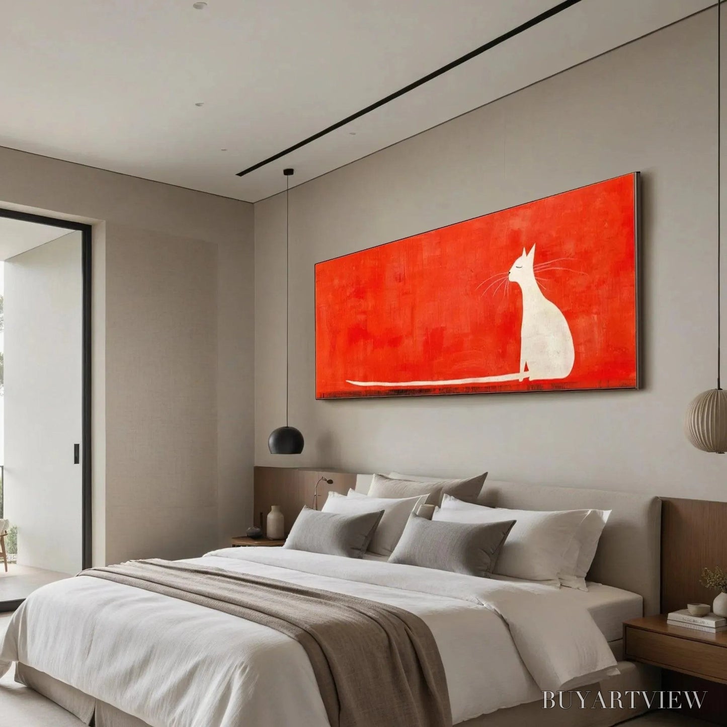 BUYARTVIEW Minimalist Cat On Red Panoramic – Cat Painting, Panoramic , Minimalist Decor - image 6