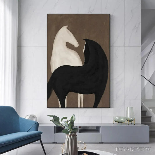 BUYARTVIEW Two Horses On Brown – Minimalist Horse Painting, Vertical - image 2