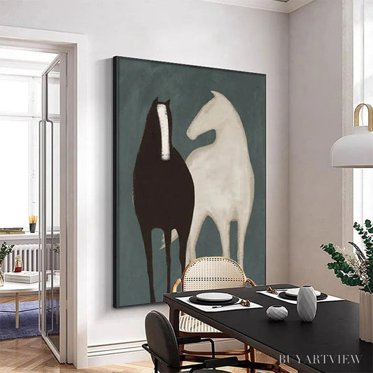 BUYARTVIEW Two Horses – Minimalist Horse Painting, Vertical - image 2