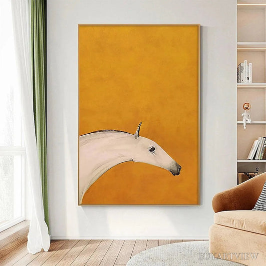 BUYARTVIEW White Horse On Yellow – Minimalist Horse Painting, Vertical - image 2