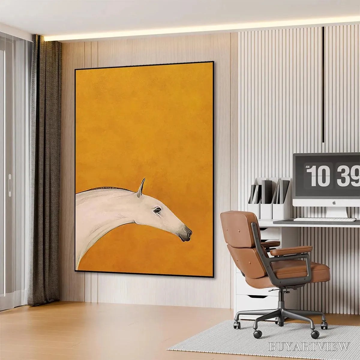 BUYARTVIEW White Horse On Yellow – Minimalist Horse Painting, Vertical - image 6