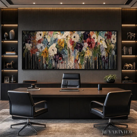 BUYARTVIEW Chromatic Cascade – Colorful Abstract Floral Painting with Heavy Texture and Drips - image 2