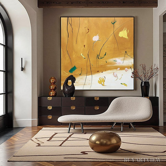 BUYARTVIEW Ochre Whispers – Wabi Sabi Inspired Abstract Floral Painting - image 2