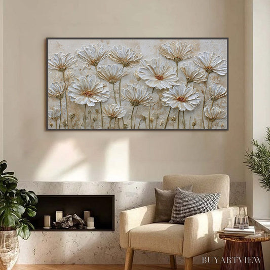 BUYARTVIEW Ivory Bloom – Textured Wabi Sabi Floral Impasto Painting - image 2