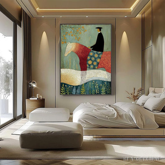 BUYARTVIEW A Gentle Journey – Textured Figurative Painting of a Rider and Horse - image 2