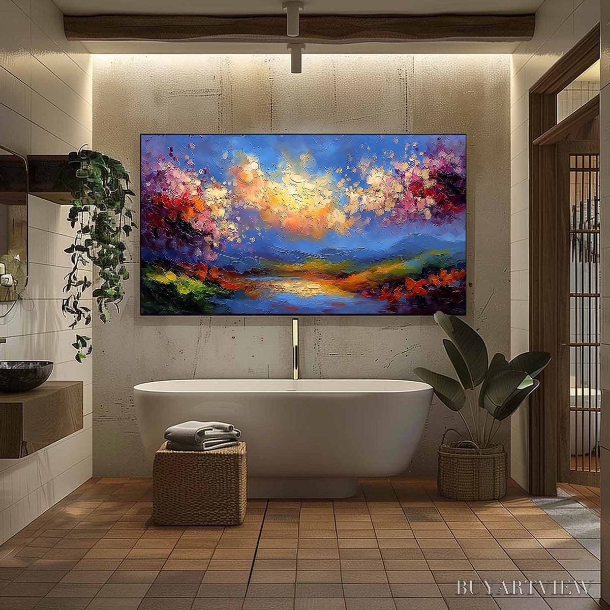 BUYARTVIEW Celestial Bloom – Textured Abstract Floral Landscape Oil Painting - image 6