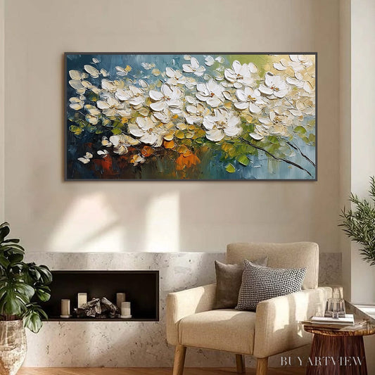 BUYARTVIEW Ivory Bloom – Textured White Floral Impasto Oil Paintinga - image 2
