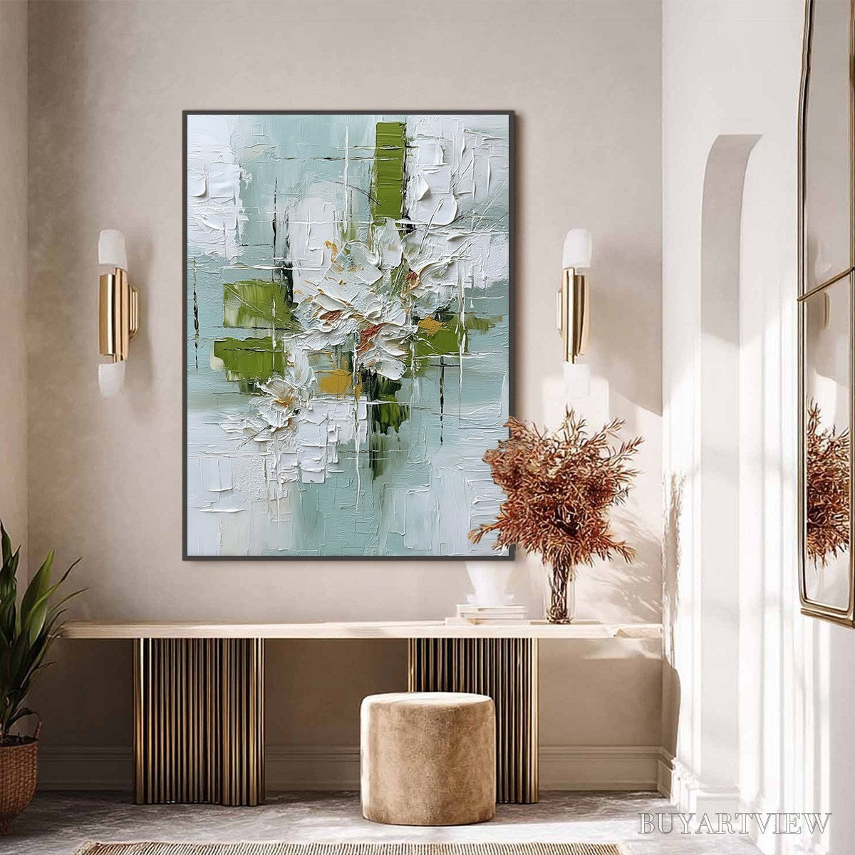 BUYARTVIEW Verdant Bloom – Heavily Textured Abstract Floral Impasto Painting - image 6