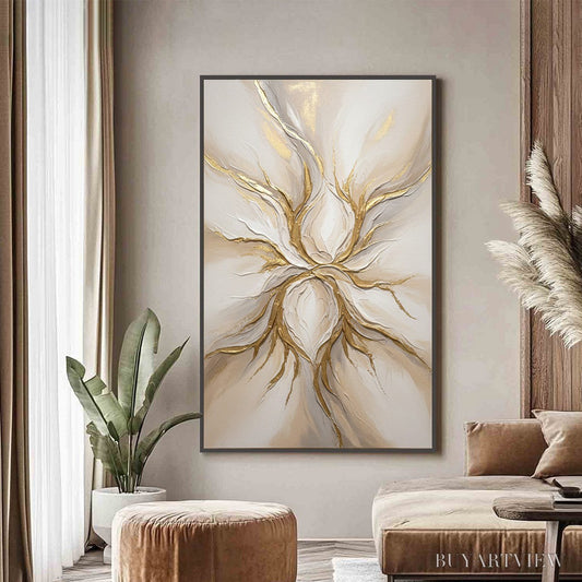 BUYARTVIEW Ethereal Bloom – Textured Gold & White Abstract Floral Painting - image 2