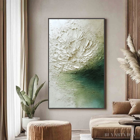BUYARTVIEW Emerald Bloom – Textured Wabi Sabi Floral Abstract - image 2