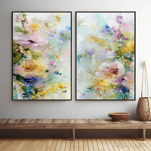 BUYARTVIEW Jardin Secret – Impressionistic Abstract Floral Painting Set of 2 - image 2