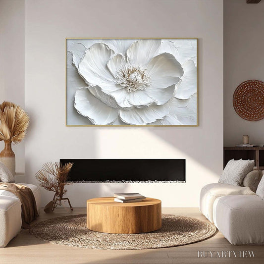 BUYARTVIEW Ivory Bloom – Minimalist Textured Floral Oil Painting - image 2