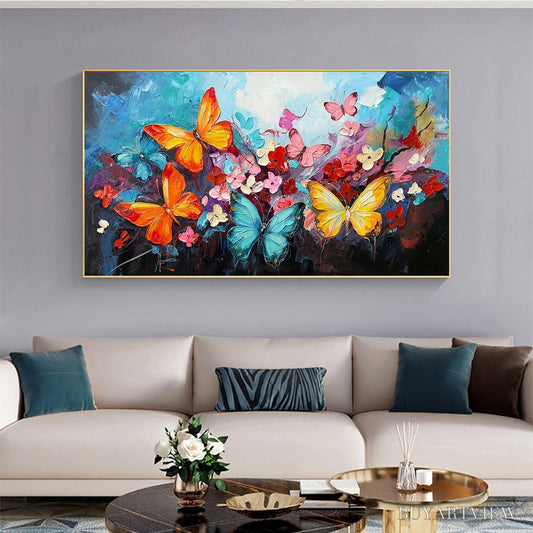 BUYARTVIEW Butterfly Waltz – Colorful Butterfly and Floral Impasto Oil Painting - image 2