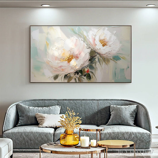 BUYARTVIEW Serene Blossoms – Textured Floral Oil Painting in Soft White and Blush - image 2