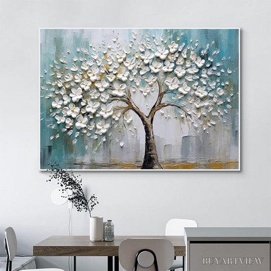 BUYARTVIEW Blossom Dream – White Floral Impasto Oil Painting - image 2