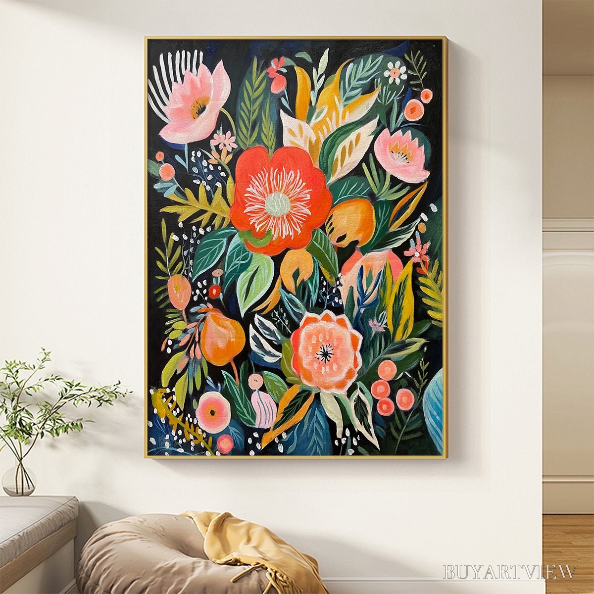 BUYARTVIEW Midnight Garden – Vibrant Floral Boho Oil Painting - image 6