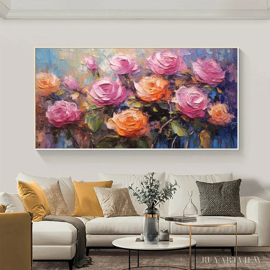 BUYARTVIEW Sunkissed Rose Harmony – Original Impasto Floral Oil Painting on Canvas - image 2