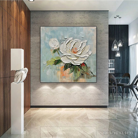 BUYARTVIEW Blossom'S Grace – Textured Impasto Magnolia Painting on Square Canvas - image 2