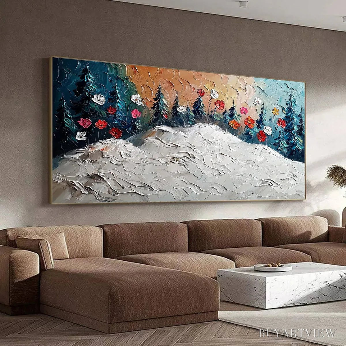 BUYARTVIEW Frozen Bloom – Textured Impasto Landscape with Floral Accents - image 6