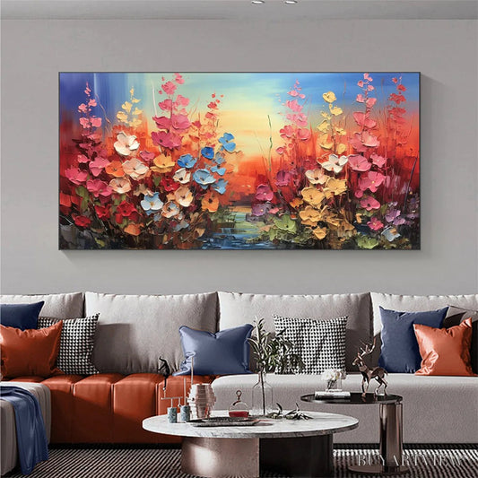BUYARTVIEW Blooming Meadow – Panoramic Floral Landscape Painting, Impasto Flowers, Colorful, Living Room, Bedroom,… - image 2