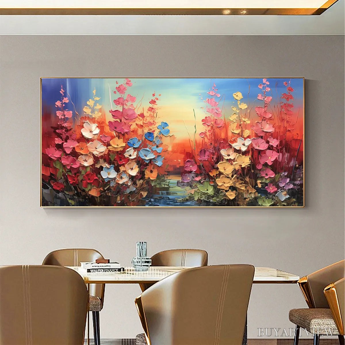 BUYARTVIEW Blooming Meadow – Panoramic Floral Landscape Painting, Impasto Flowers, Colorful, Living Room, Bedroom,… - image 6