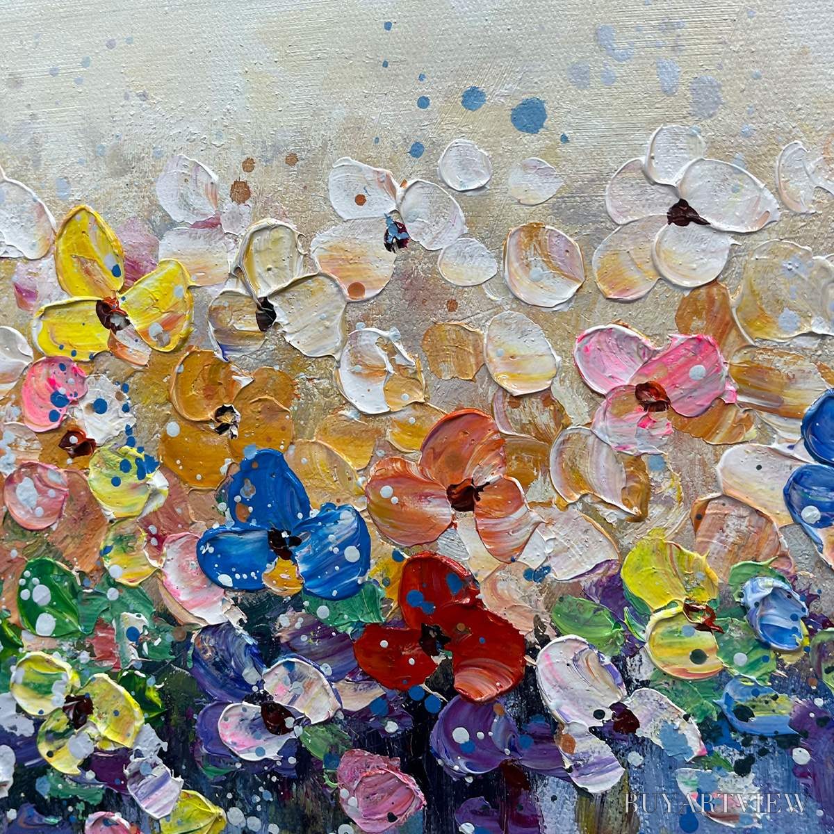 BUYARTVIEW Flowerfall – Panoramic Abstract Floral Oil Painting with Watercolor Effect - image 6