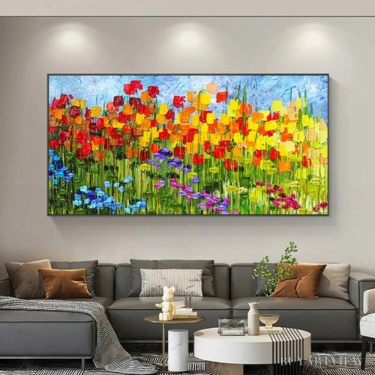 BUYARTVIEW Rainbow Field – Panoramic Impasto Colorful Flower Field Oil Painting - image 2